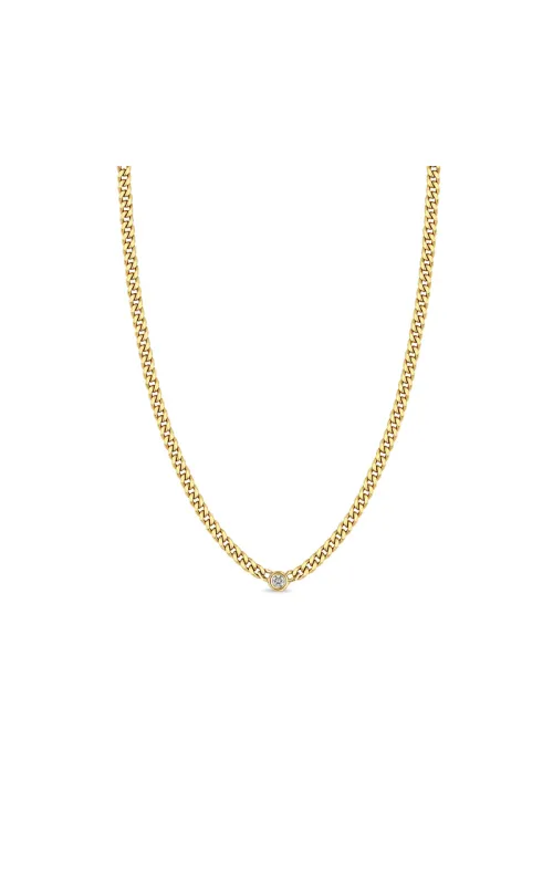 14K Yellow Gold Single Round Diamond Curb Link Chain Necklace