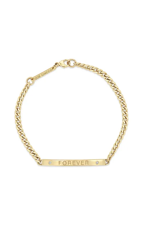 14K Yellow Gold Round Diamond Curb Link Id Bracelet