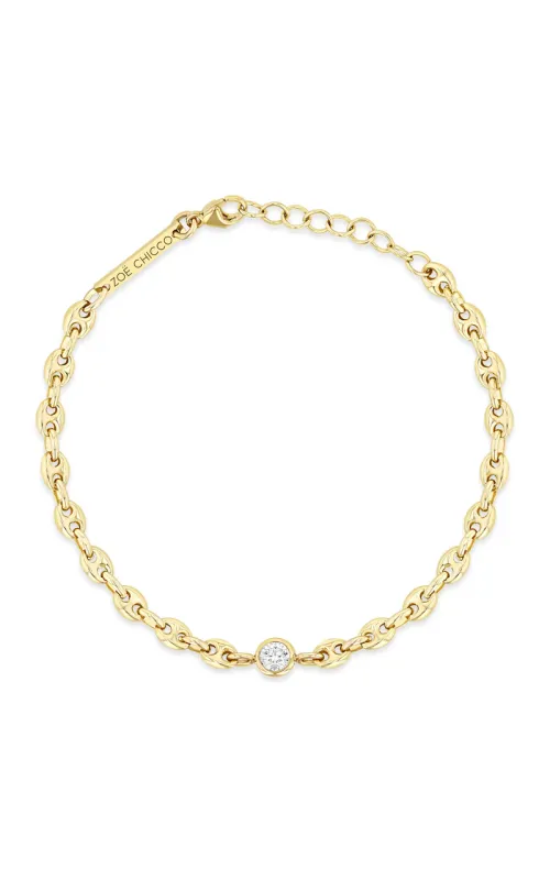 14K Yellow Gold Floating Diamond Puffed Mariner Bracelet