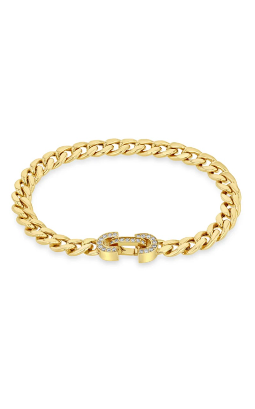 14K Yellow Gold Curb Diamond Clasp Link Bracelet