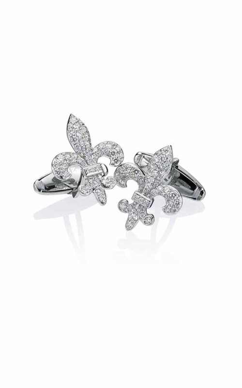 14K White Gold Fleur de Lis Diamond Cufflinks