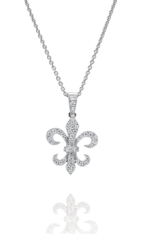 14K White Gold Fleur de Lis Diamond Necklace